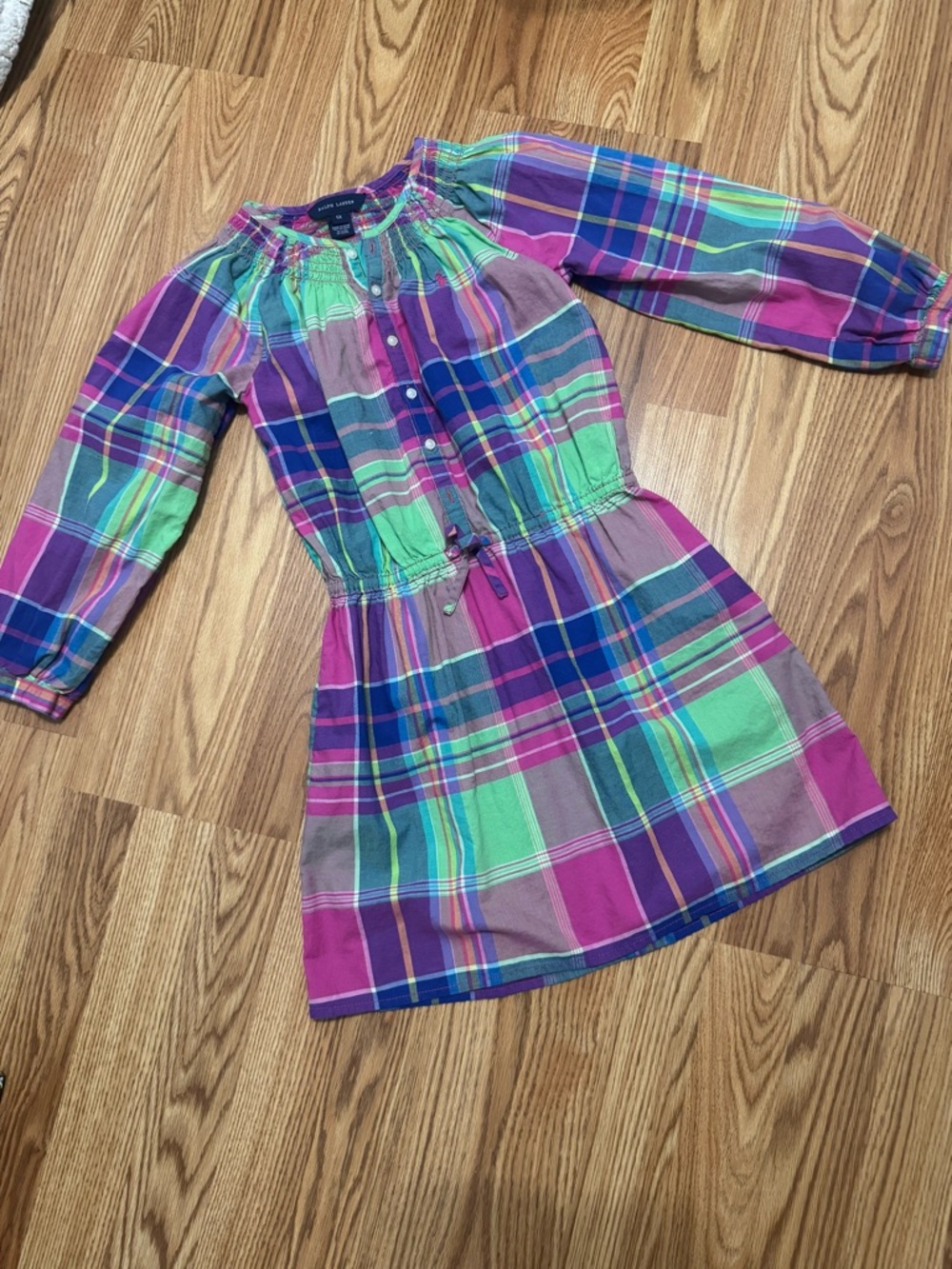 Ralph Lauren Girls Plaid Button-Front Dress in Purple, Green & Blue